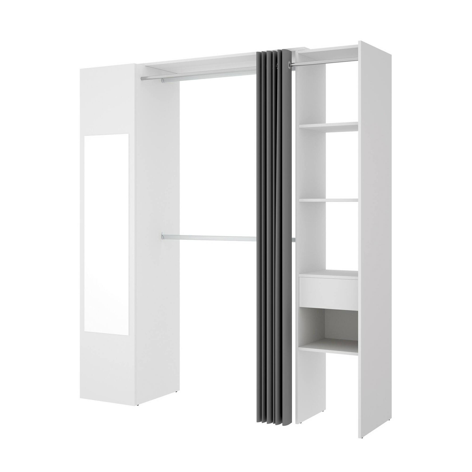 foto del prodotto guardaroba aru, struttura per cabina armadio, mobile appendiabiti aperto, 177x52h205 cm, bianco e antracite
