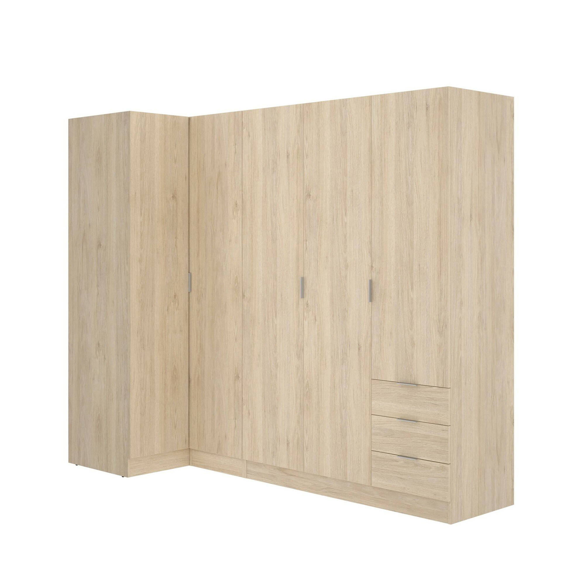 foto del prodotto guardaroba atena, mobile angolare per camera da letto, armadio appendiabiti ad angolo a 5 ante battenti, 214x91h184 cm, rovere