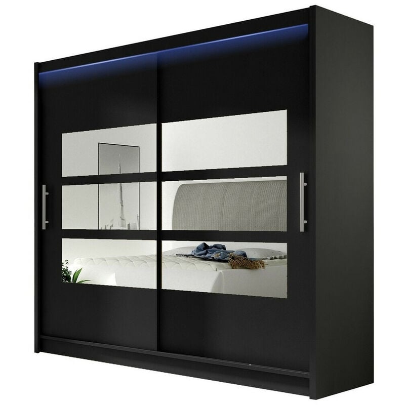 foto del prodotto guardaroba closico 101, nero, 215x180x58cm, porte guardaroba scorrevoli, numero di ripiani 0, led con