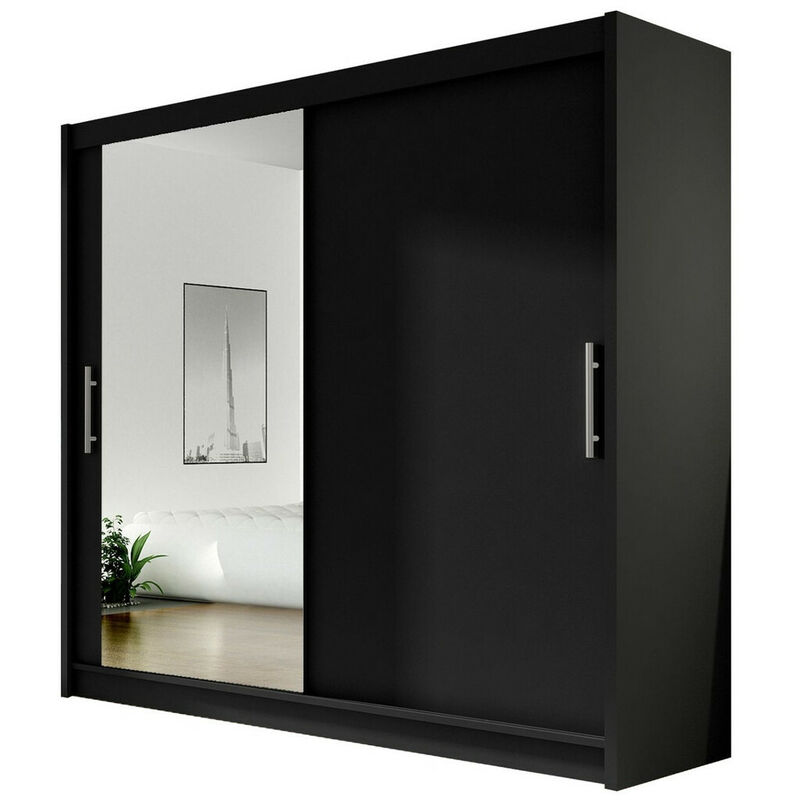 foto del prodotto guardaroba closico 107, nero, 215x180x58cm, porte guardaroba scorrevoli, numero di ripiani 0, led senza