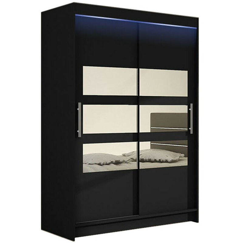 foto del prodotto guardaroba closico 109, nero, 200x120x58cm, porte guardaroba scorrevoli, numero di ripiani 0, led con