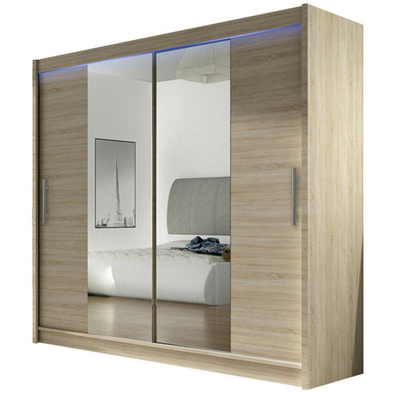foto del prodotto guardaroba closico 123, sonoma quercia, 215x180x58cm, porte guardaroba scorrevoli, numero di ripiani 0, led con
