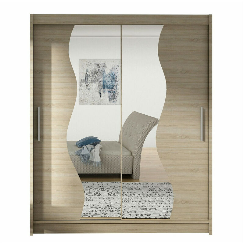 foto del prodotto guardaroba closico 134, sonoma quercia, 200x150x58cm, porte guardaroba scorrevoli, numero di ripiani 0, led senza