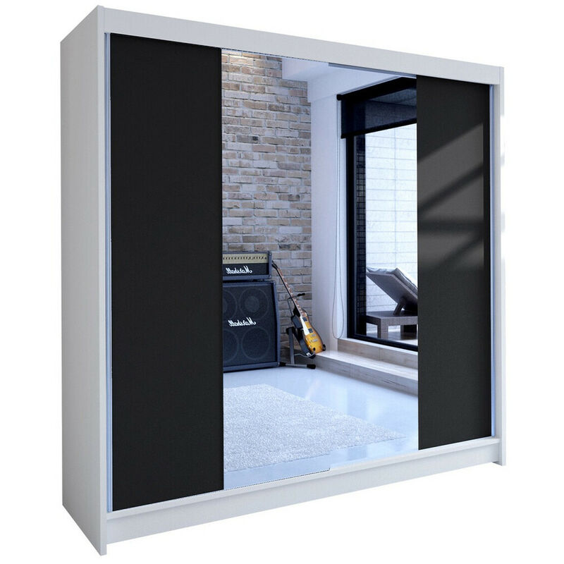foto del prodotto guardaroba closico 138, bianco nero, 215x180x58cm, porte guardaroba scorrevoli, numero di ripiani 0