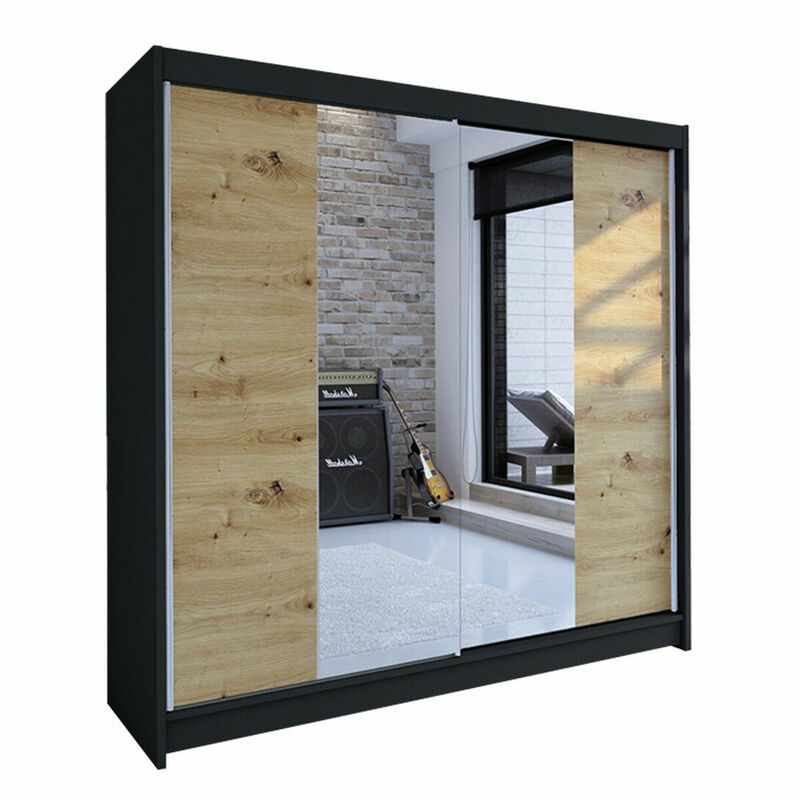 foto del prodotto guardaroba closico 138, nero rovere artisan, 215x180x58cm, porte guardaroba scorrevoli, numero di ripiani 0