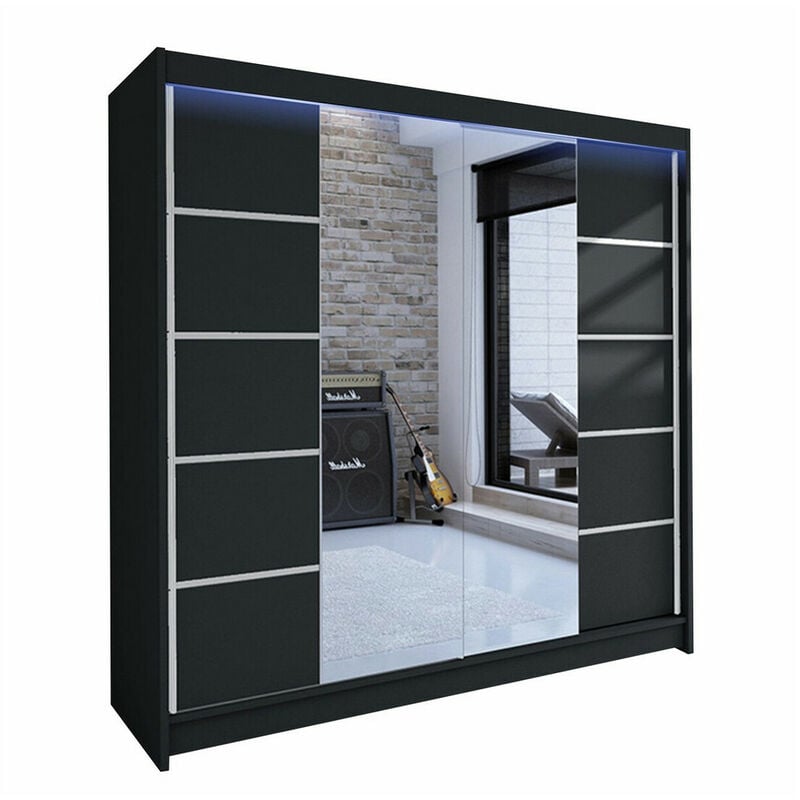 foto del prodotto guardaroba closico 154, nero, 215x180x58cm, porte guardaroba scorrevoli, numero di ripiani 0, led con