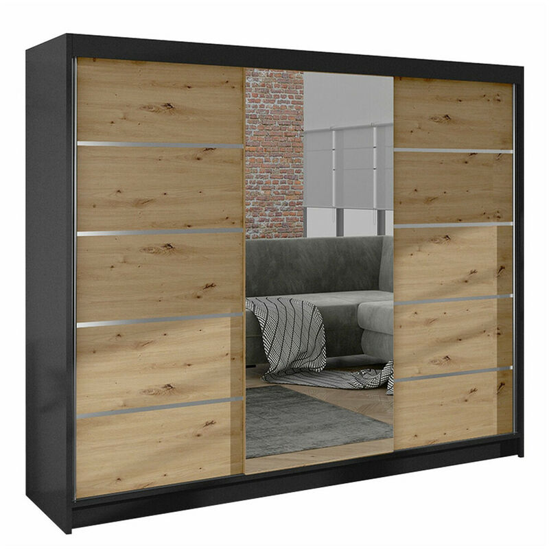 foto del prodotto guardaroba closico 161, nero rovere artisan, 215x200x58cm, porte guardaroba scorrevoli, numero di ripiani 0