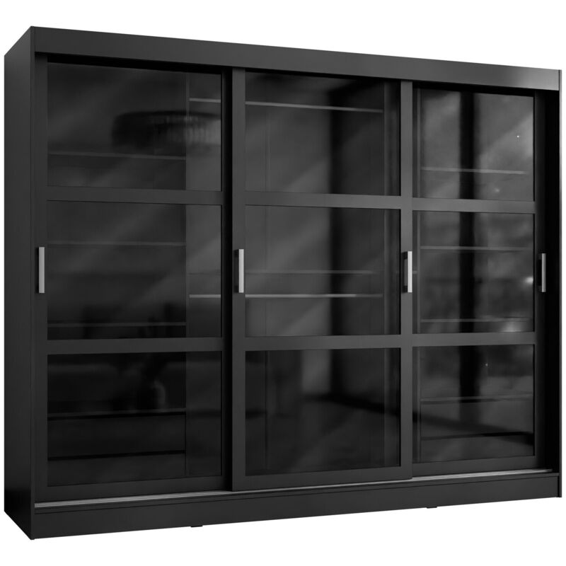 foto del prodotto guardaroba comfivo 428, nero, 203x250x65cm, porte guardaroba scorrevoli, numero di ripiani 0, led senza