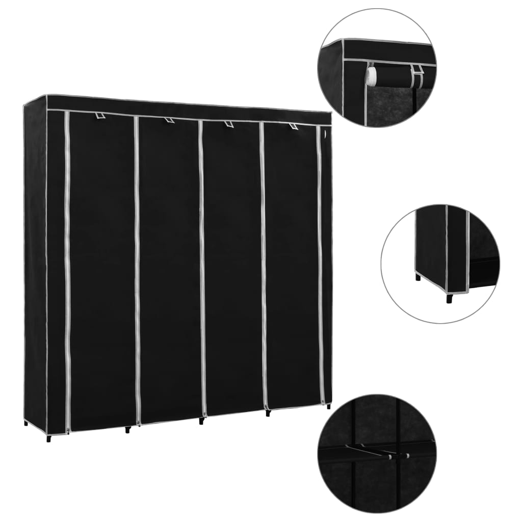 foto del prodotto guardaroba con 4 scomparti nero 175x45x170 cm cod mxl 66121
