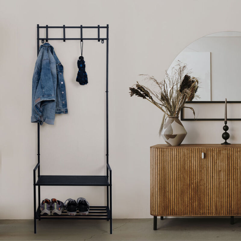 foto del prodotto guardaroba con scarpiera, nero, appendiabiti, metallo, postazione per cani, attaccapanni, posto auto guinzaglio per cani, 4 ganci appendiabiti,