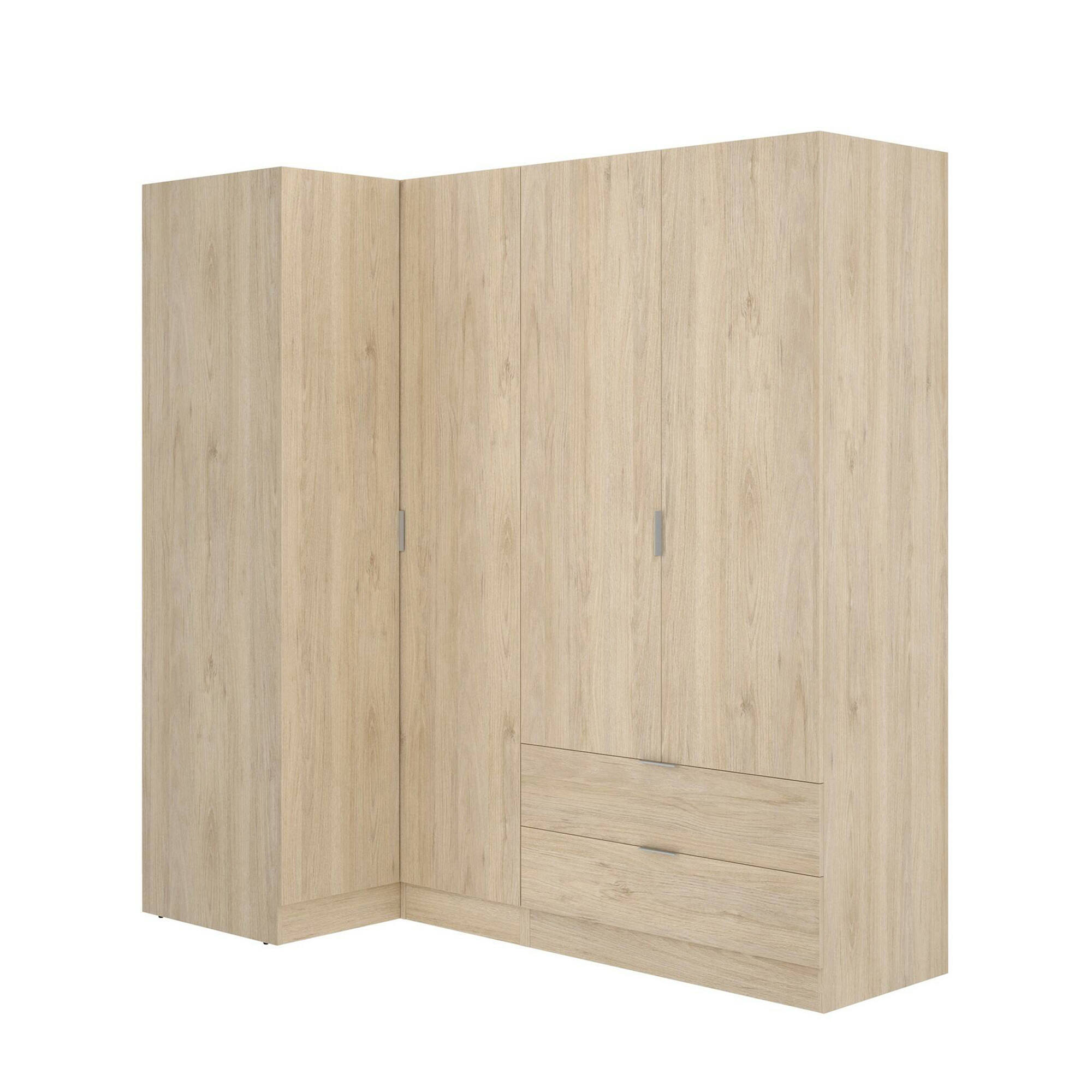 foto del prodotto guardaroba efesto, mobile angolare per camera da letto, armadio appendiabiti ad angolo a 4 ante battenti, 174x91h184 cm, rovere