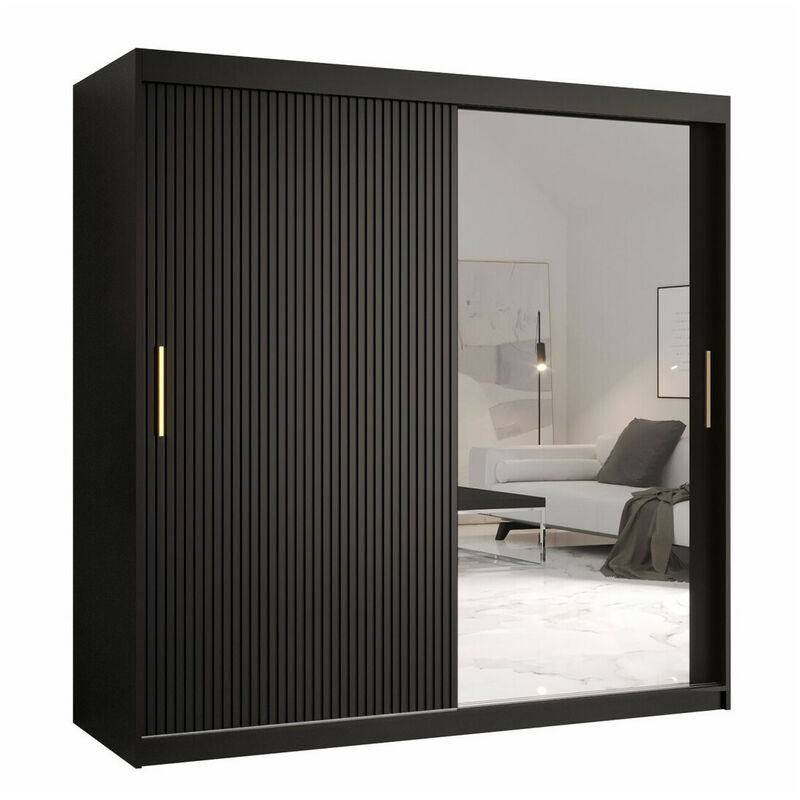 foto del prodotto guardaroba elblaru 128, nero, 200x180x62cm, porte guardaroba scorrevoli, numero di ripiani 0