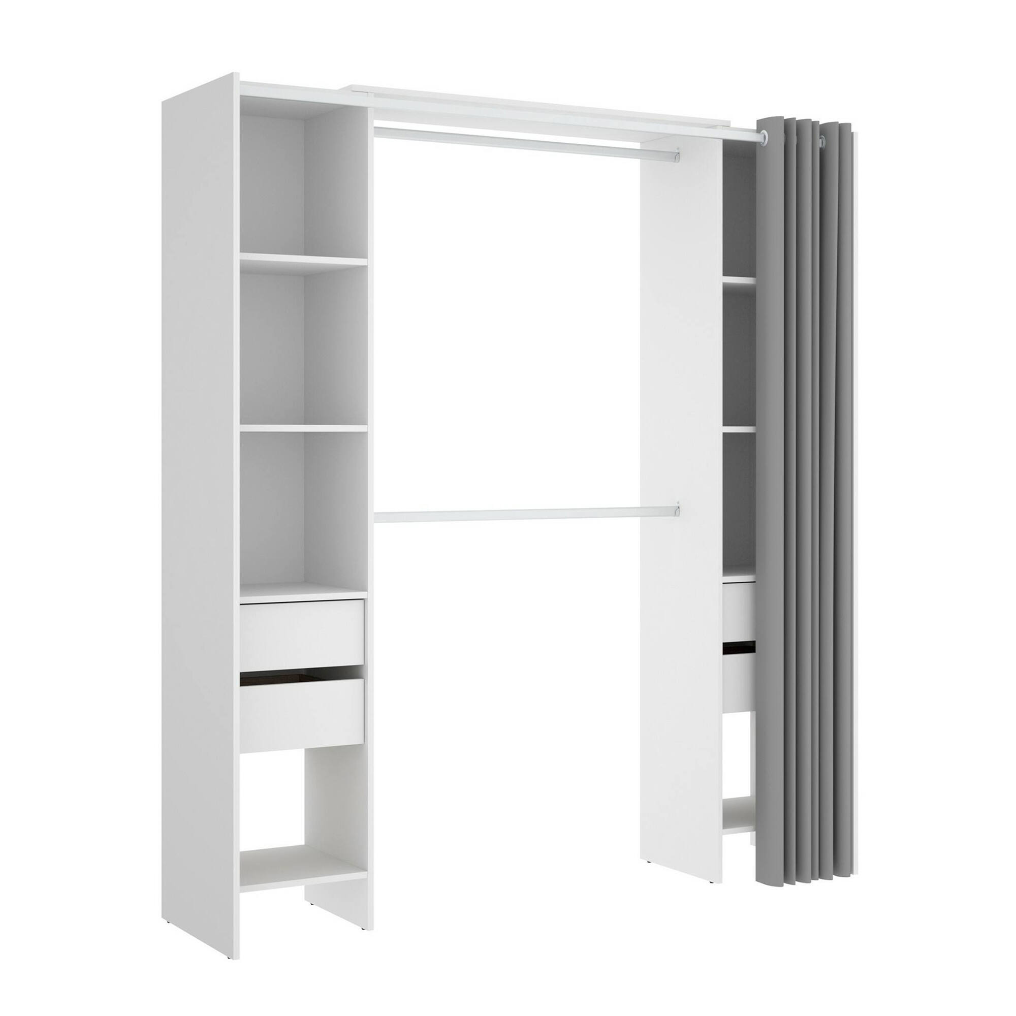 foto del prodotto guardaroba era, struttura per cabina armadio, mobile appendiabiti aperto, 180x50h205 cm, bianco e grigio