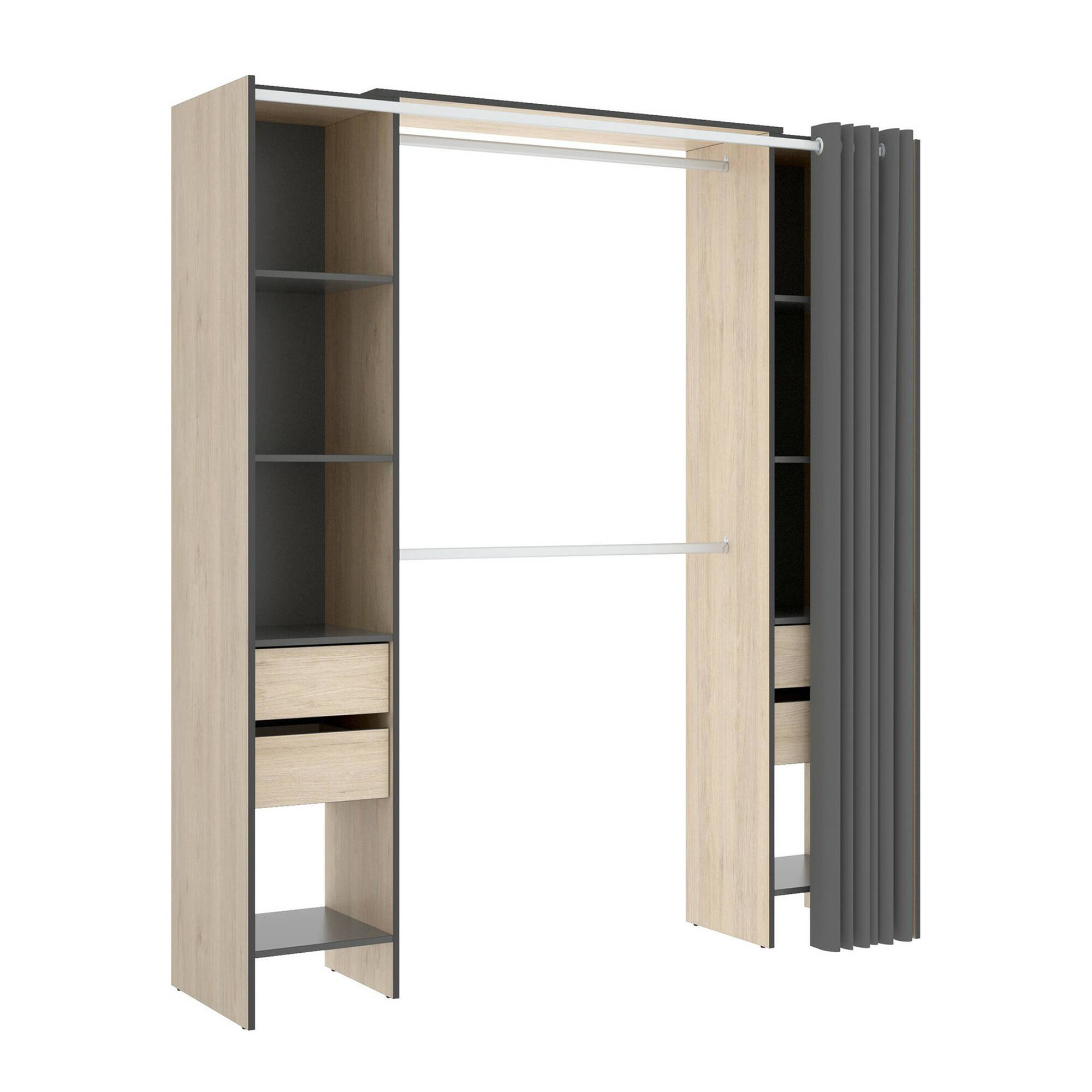 foto del prodotto guardaroba era, struttura per cabina armadio, mobile appendiabiti aperto, 180x50h205 cm, rovere e antracite