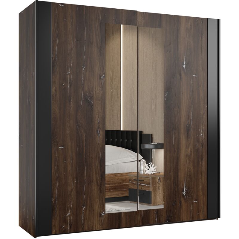 foto del prodotto guardaroba felelie 100, rovere flagstaff scuro argento, 213x200x64cm, porte guardaroba scorrevoli, numero di ripiani 0
