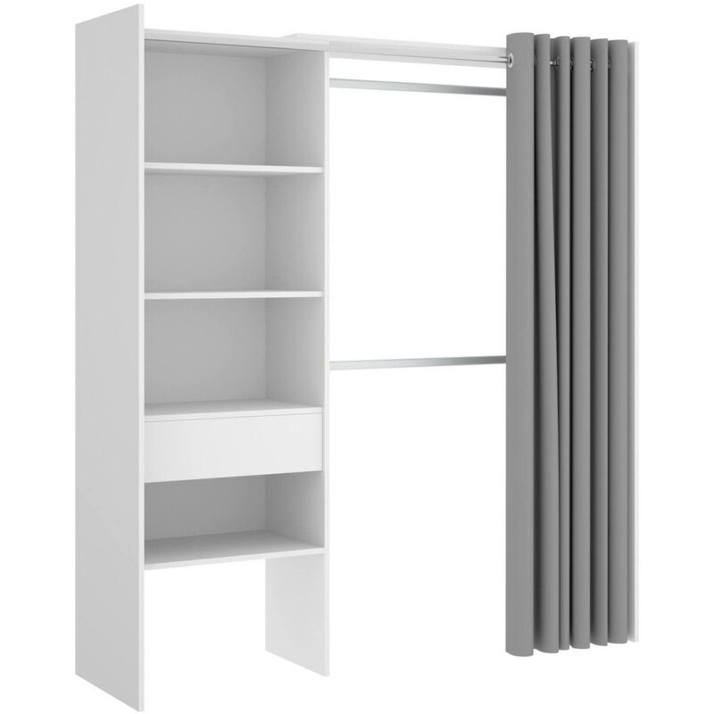 foto del prodotto guardaroba grande arim, struttura per cabina armadio, mobile appendiabiti aperto, 160x50h205 cm, bianco e grigio dmora