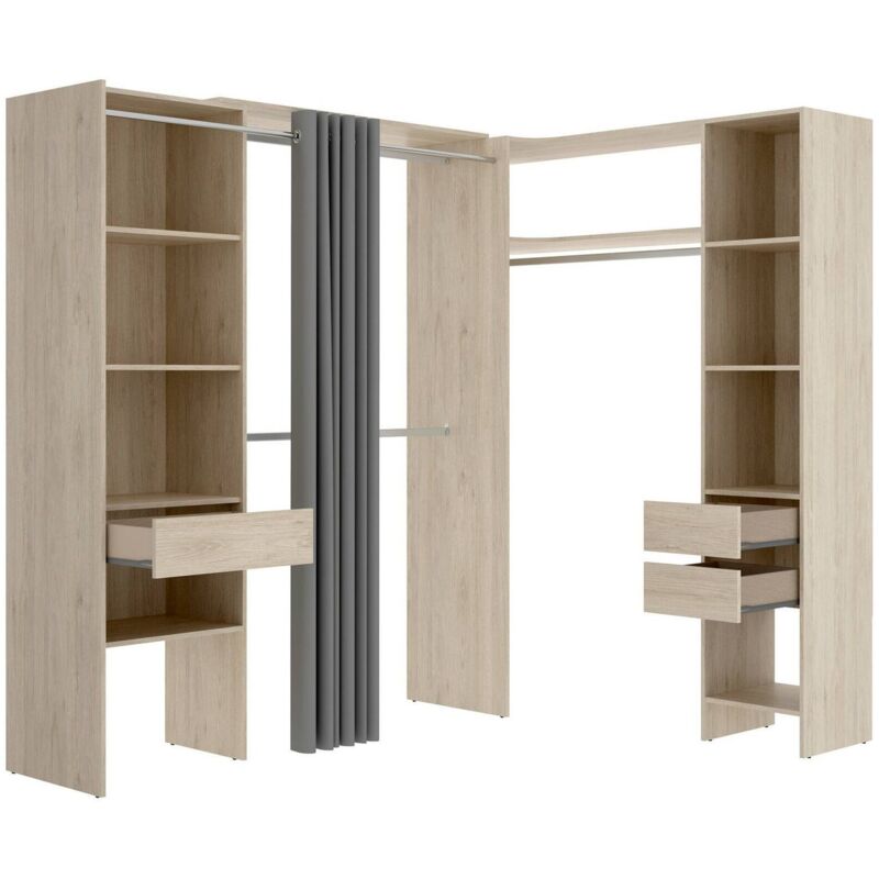 foto del prodotto guardaroba grande bazena, mobile camera da letto, cabina armadio portabiti, armadio appendiabiti, 214x141 h205 cm, rovere dmora