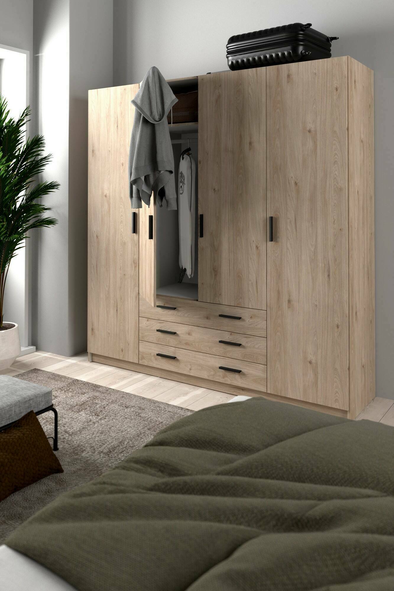 foto del prodotto guardaroba grande epipola, mobile camera da letto, cabina armadio portabiti, armadio appendiabiti, 196x50 h200 cm, rovere