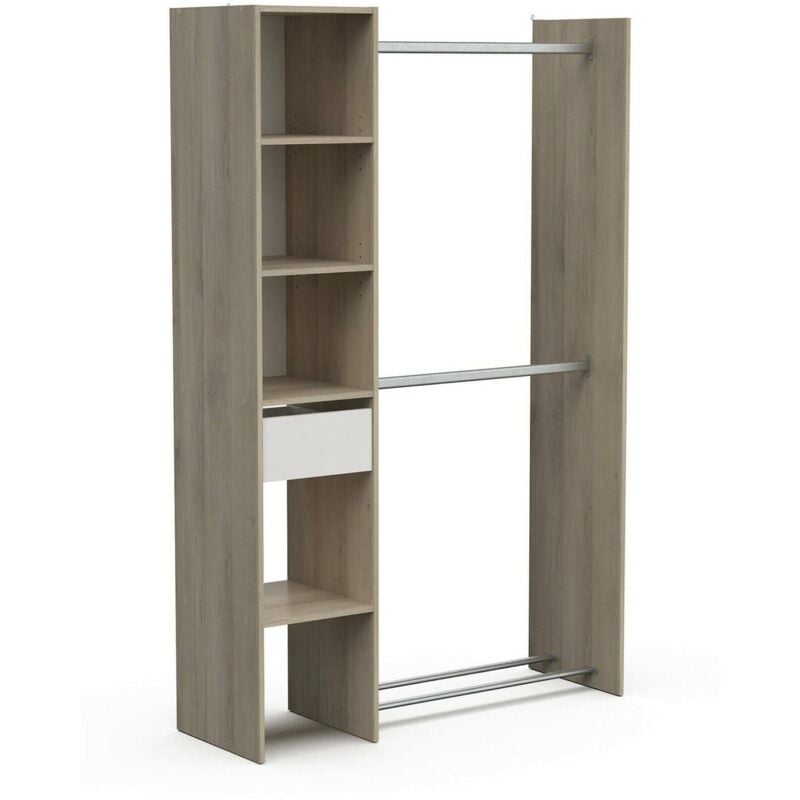 foto del prodotto guardaroba grande floriana, mobile camera da letto, cabina armadio portabiti, armadio appendiabiti, 118x40 h183 cm, rovere e bianco opaco dmora