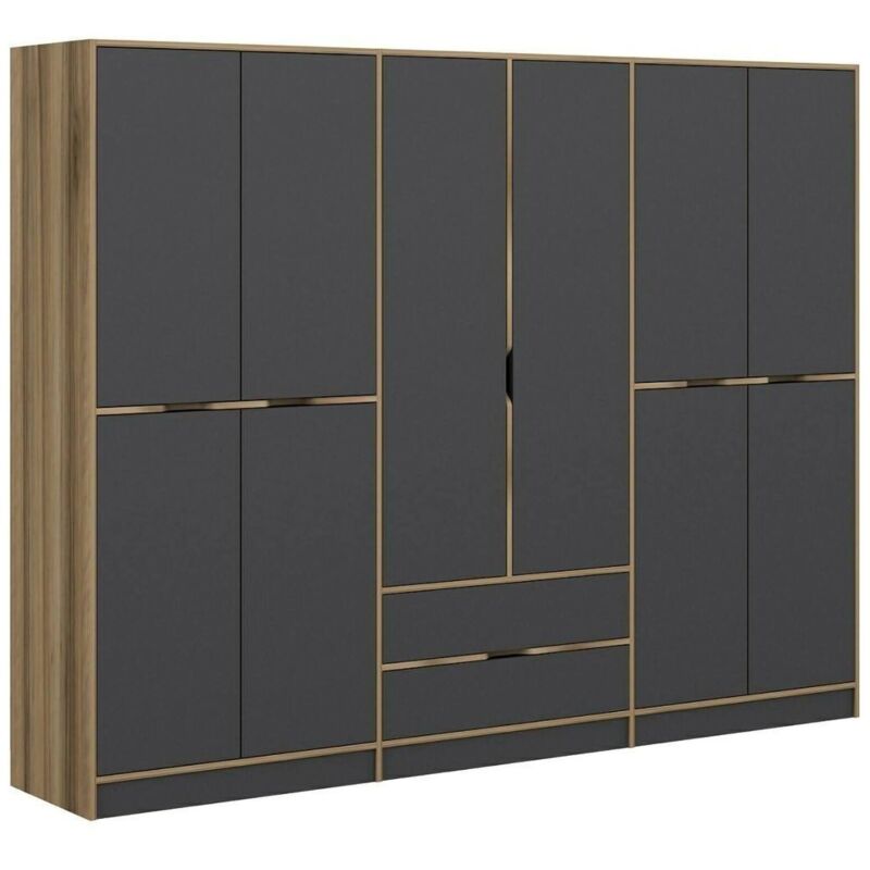 foto del prodotto guardaroba grande gaspard, mobile camera da letto, cabina armadio portabiti, armadio appendiabiti, 277x52 h208 cm, nero e oro dmora