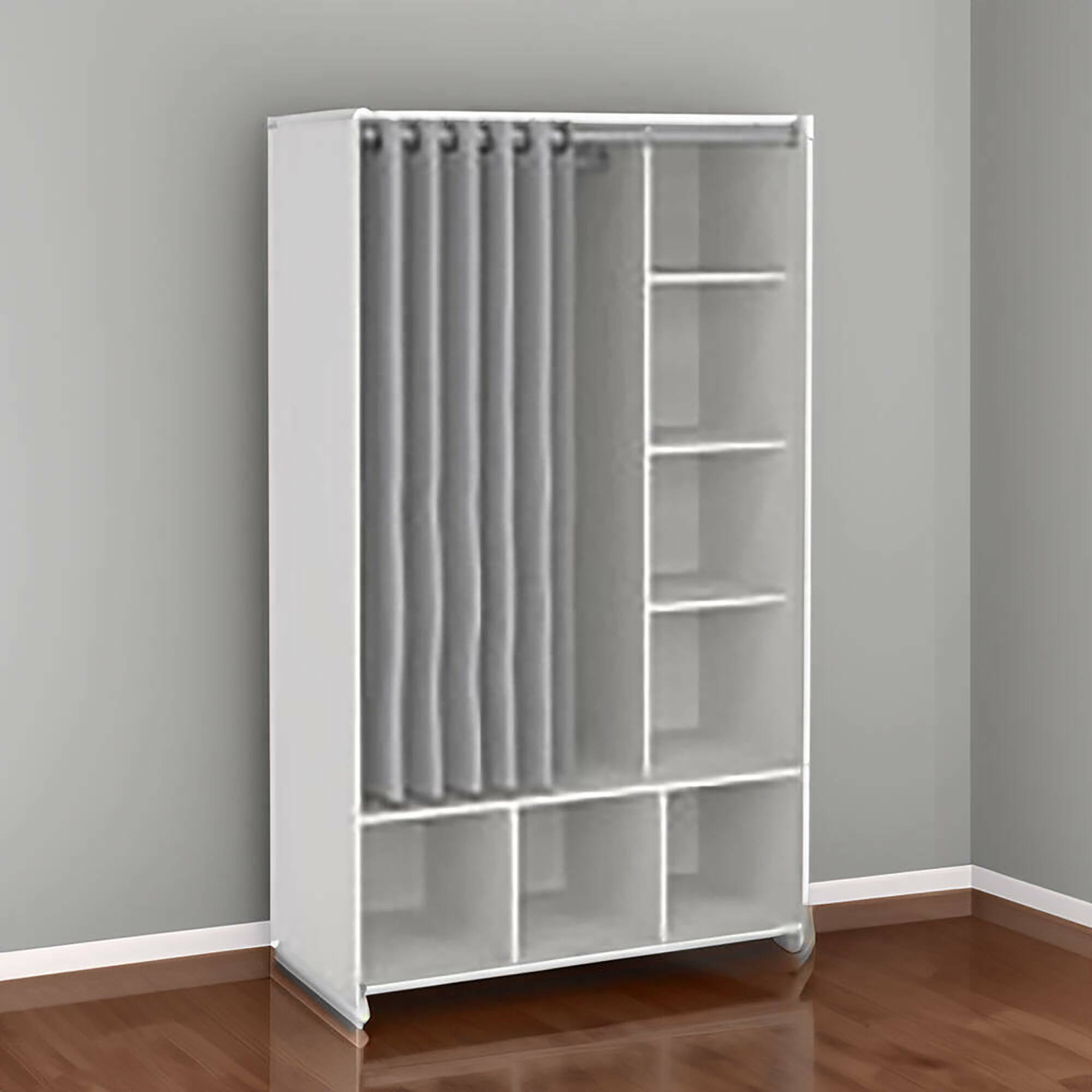 foto del prodotto guardaroba grande jal, mobile camera da letto, cabina armadio portabiti, armadio appendiabiti, 105x48 h180 cm, bianco e grigio
