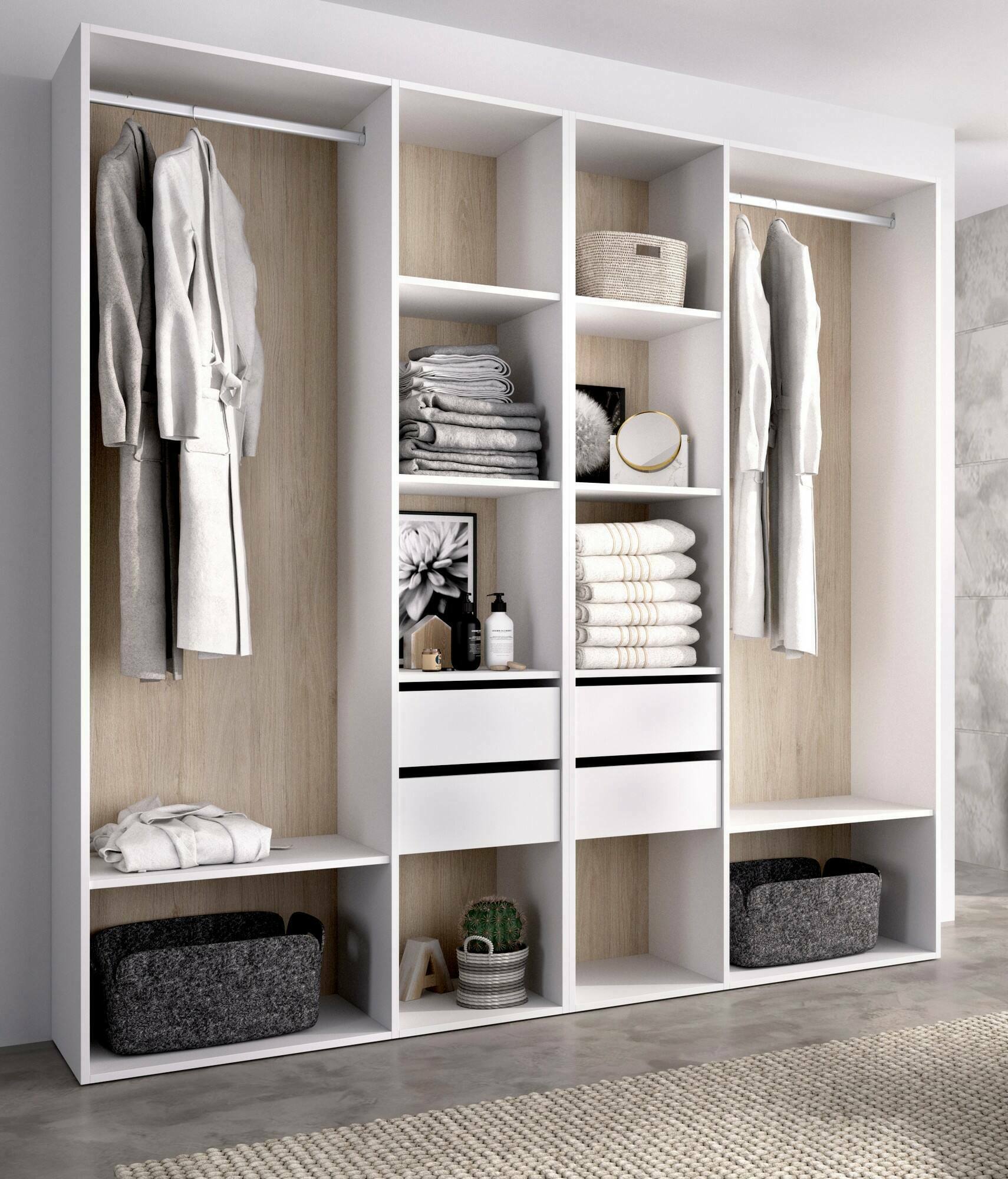 foto del prodotto guardaroba grande mala, mobile camera da letto, cabina armadio portabiti, armadio appendiabiti, 196x45 h205 cm, bianco e rovere