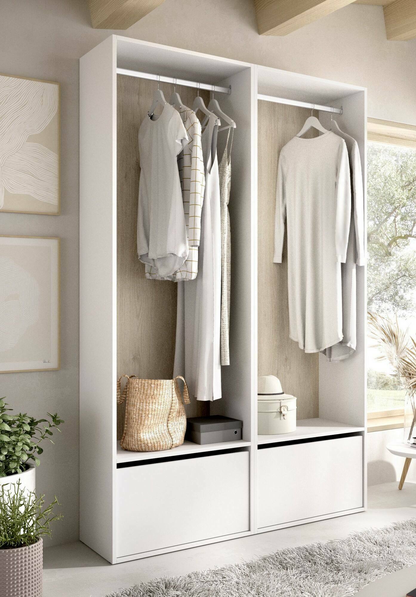 foto del prodotto guardaroba grande pewa, mobile camera da letto, cabina armadio portabiti, armadio appendiabiti, 120x45 h205 cm, bianco e rovere