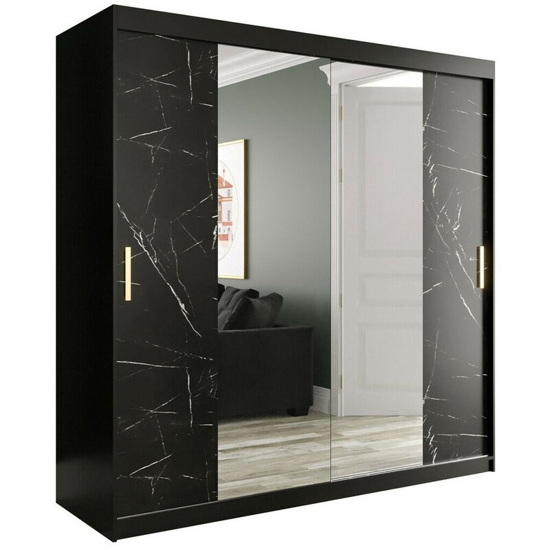 foto del prodotto guardaroba hartford 256, nero opaco marmo nero, 200x200x62cm, porte guardaroba scorrevoli, numero di ripiani 0