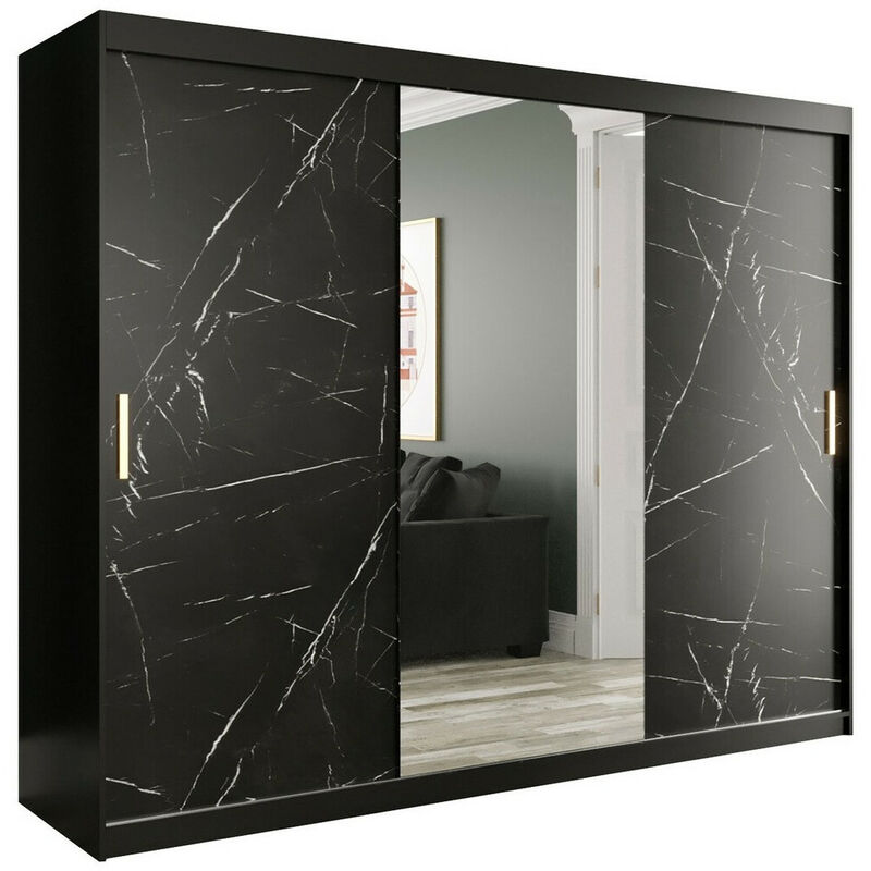 foto del prodotto guardaroba hartford 257, nero opaco marmo nero, 200x250x62cm, porte guardaroba scorrevoli, numero di ripiani 0