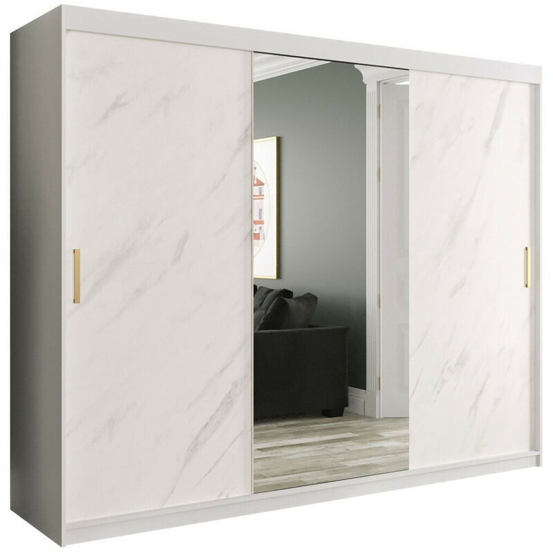 foto del prodotto guardaroba hartford 257, opaca bianco marmo bianco, 200x250x62cm, porte guardaroba scorrevoli, numero di ripiani 0