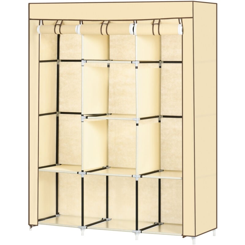 foto del prodotto guardaroba in tessuto 8 ripiani e 2 barre con porta avvolgibile beige homcom