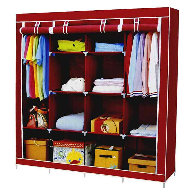 foto del prodotto guardaroba in tessuto salvaspazio per campeggio casa al mare arredamento organizer armadio con zip e scaffali 170x170x45 cm bordeaux