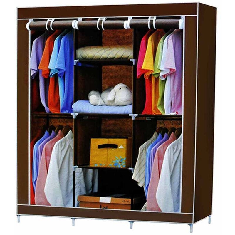 foto del prodotto guardaroba in tessuto salvaspazio per campeggio casa al mare arredamento organizer armadio con zip e scaffali 175x130x45 cm marrone