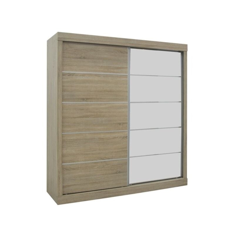 foto del prodotto guardaroba mils, armadio con 2 porte scorrevoli con specchio, colore rovere sonoma, ideale per una camera dal design moderno.