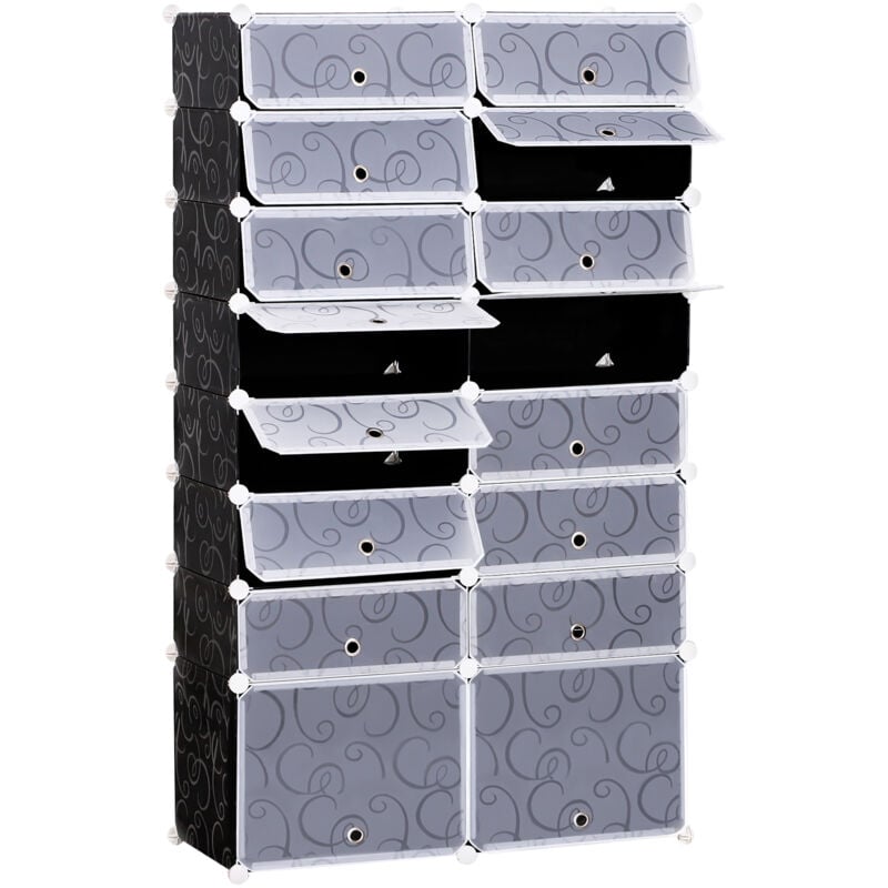 foto del prodotto guardaroba modulare scarpiera cubi a 8 ripiani 2 righe, bianco e nero homcom