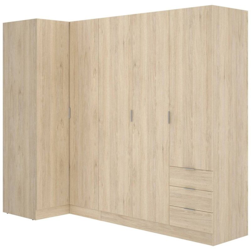 foto del prodotto guardaroba succiso, mobile angolare per camera da letto, armadio appendiabiti ad angolo a 5 ante battenti, 214x91h184 cm, rovere, con imballo