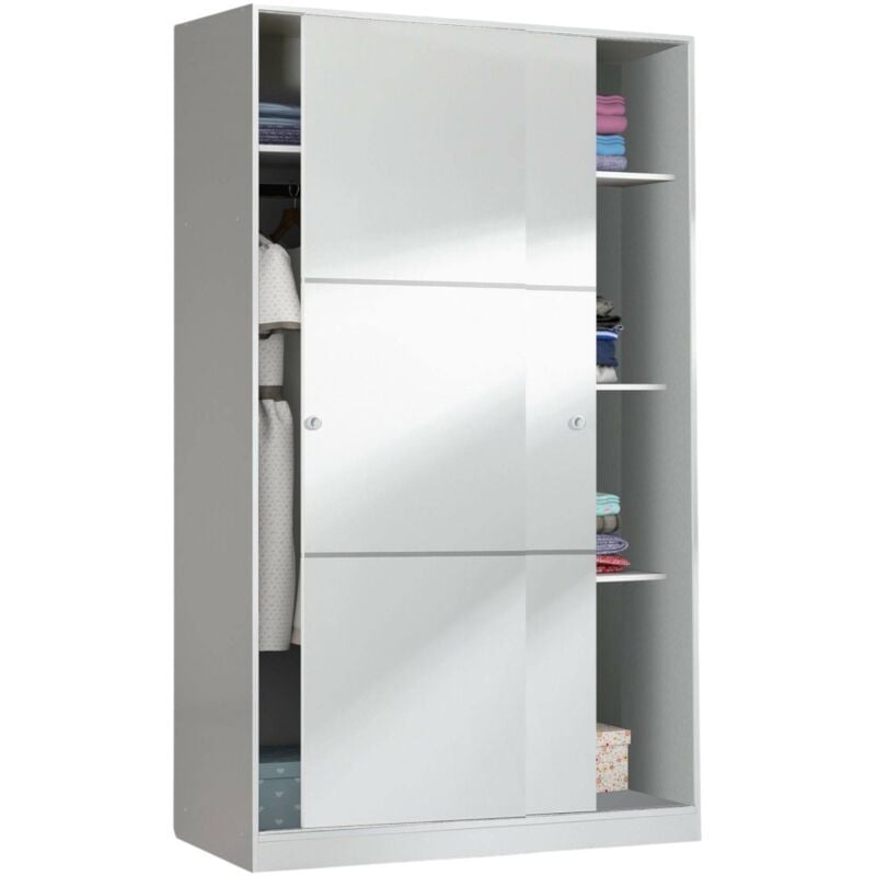 foto del prodotto guardaroba waterbury, armadio per camera da letto a 2 ante scorrevoli, mobile con 3 ripiani e barra appendiabiti, cm 120x50h200, bianco, con imballo