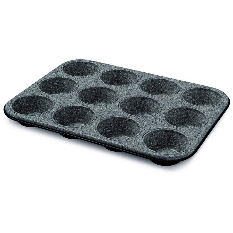 foto del prodotto guardini blackstone, stampo 12 muffins 27x35 cm, acciaio con rivestimento antiaderente, colore black stone 