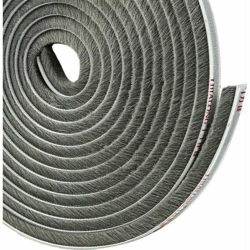 foto del prodotto guarnizione adesiva a spazzola per armadi con ante scorrevoli, isolamento anti freddo e anti polvere, lunghezza 4,9 m x 5 mm x 9 mm, colore grigio.