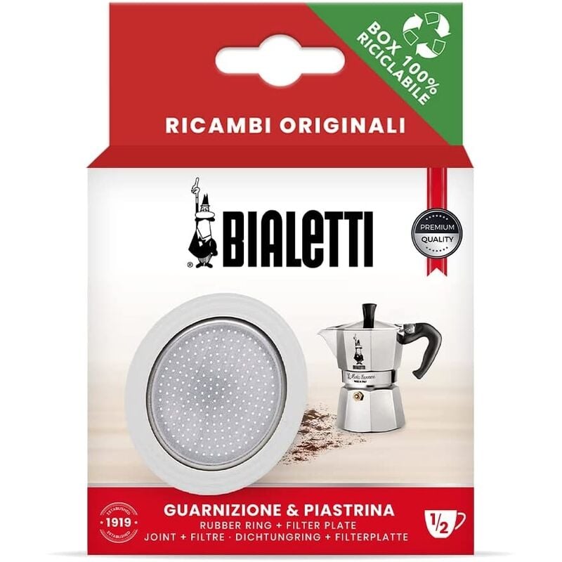 foto del prodotto guarnizione e piastra filtro bialetti mezza tazza la mokina ricambio caffettiera