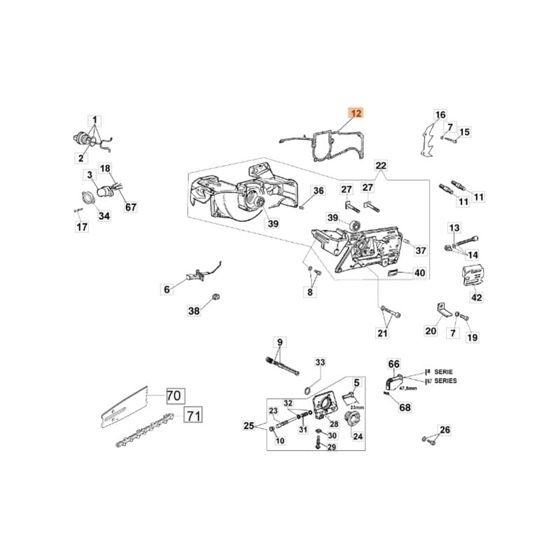 foto del prodotto guarnizione motosega modelli 956 gs630 originale oleomac 50010047ar 50010047a