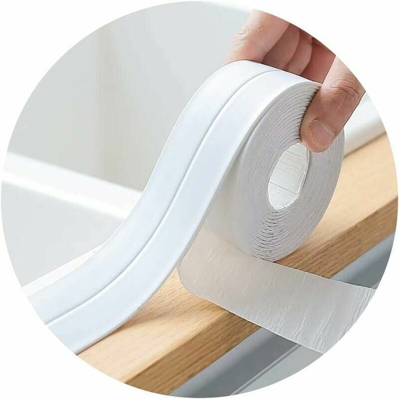 foto del prodotto guarnizione per bagno in silicone bianco, nastro sigillante per cucina o bagno, nastro autoadesivo antimuffa e a prova di perdite adatto a molte
