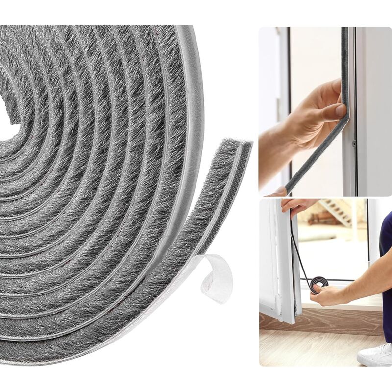 foto del prodotto guarnizione per finestra, guarnizione per porta, guarnizione per porta d ingresso, striscia di guarnizione a spazzola autoadesiva, 5 m l x 9 mm w 