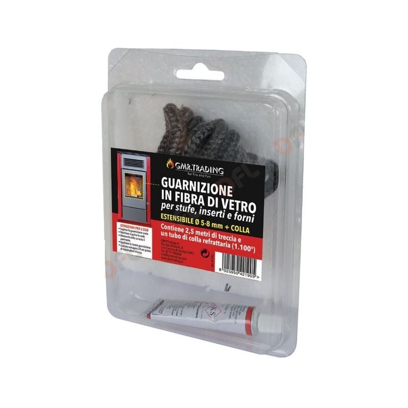 foto del prodotto guarnizione treccia in fibra vetro 5 8 mm colla 17 ml stufa legna pellet