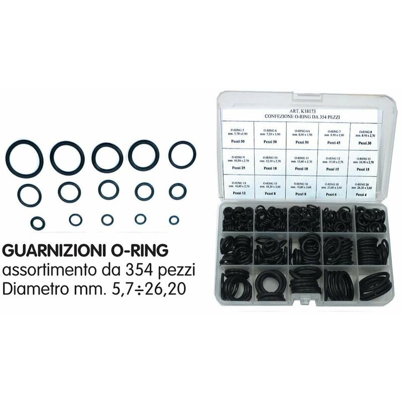 foto del prodotto guarnizioni cassetta o ring assortimento 354 pz da 5,7 a 26,2 mm