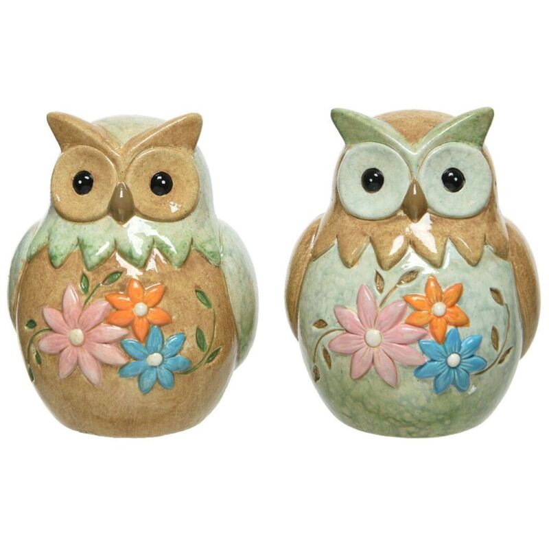 foto del prodotto gufo in terracotta h11cm decorato con fiori