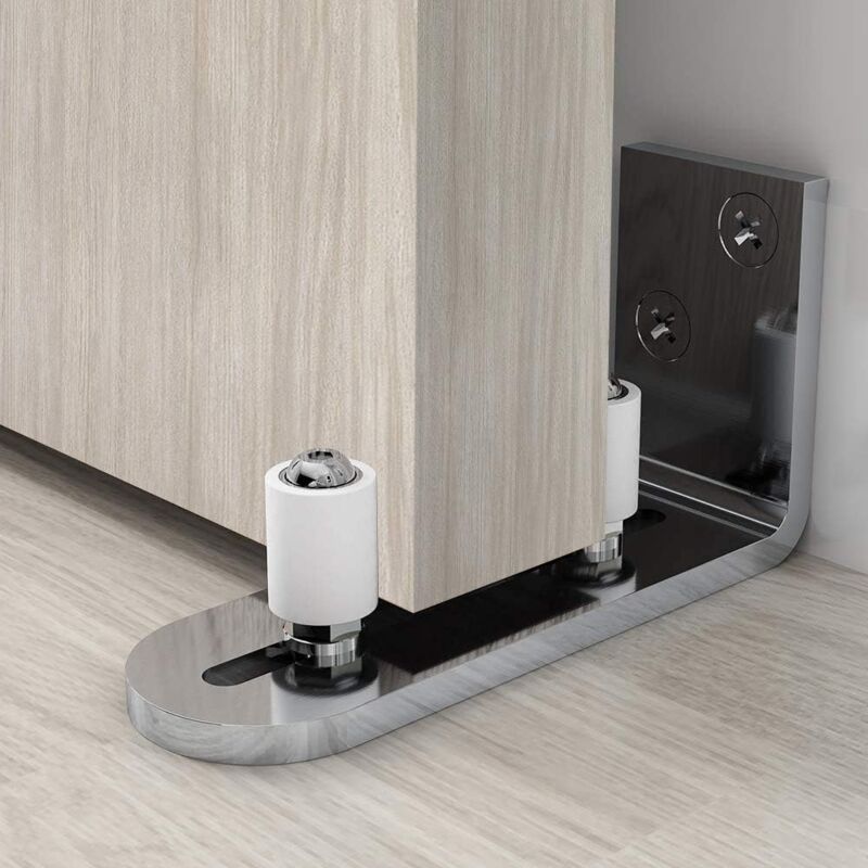 foto del prodotto guida a pavimento regolabile, guida a parete porta per porte scorrevoli in legno, acciaio inox, argento