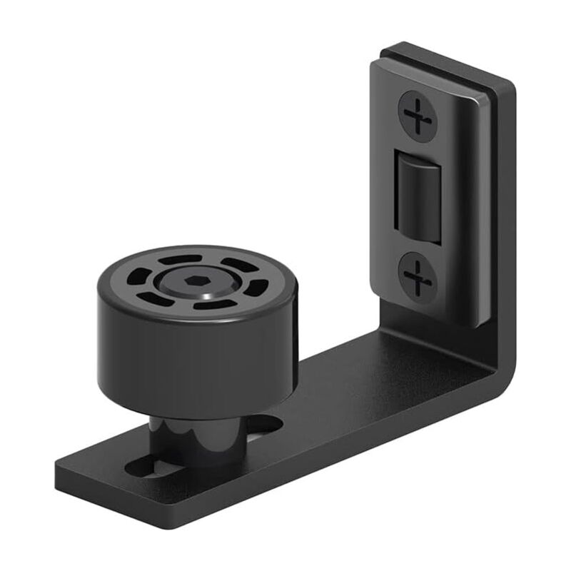 foto del prodotto guida a pavimento regolabile, guida a pavimento nera per porte scorrevoli in legno, parete porta
