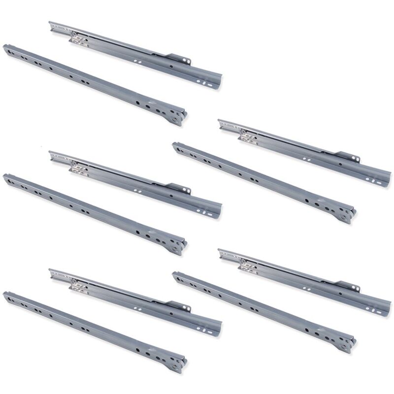 foto del prodotto guida binario con cuscinetti a rulli per cassetto, grigio metallizzato, 350 mm, set di 5 emuca