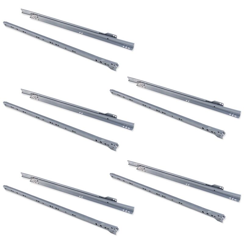foto del prodotto guida binario con cuscinetti a rulli per cassetto, grigio metallizzato, 550 mm, set di 5 emuca